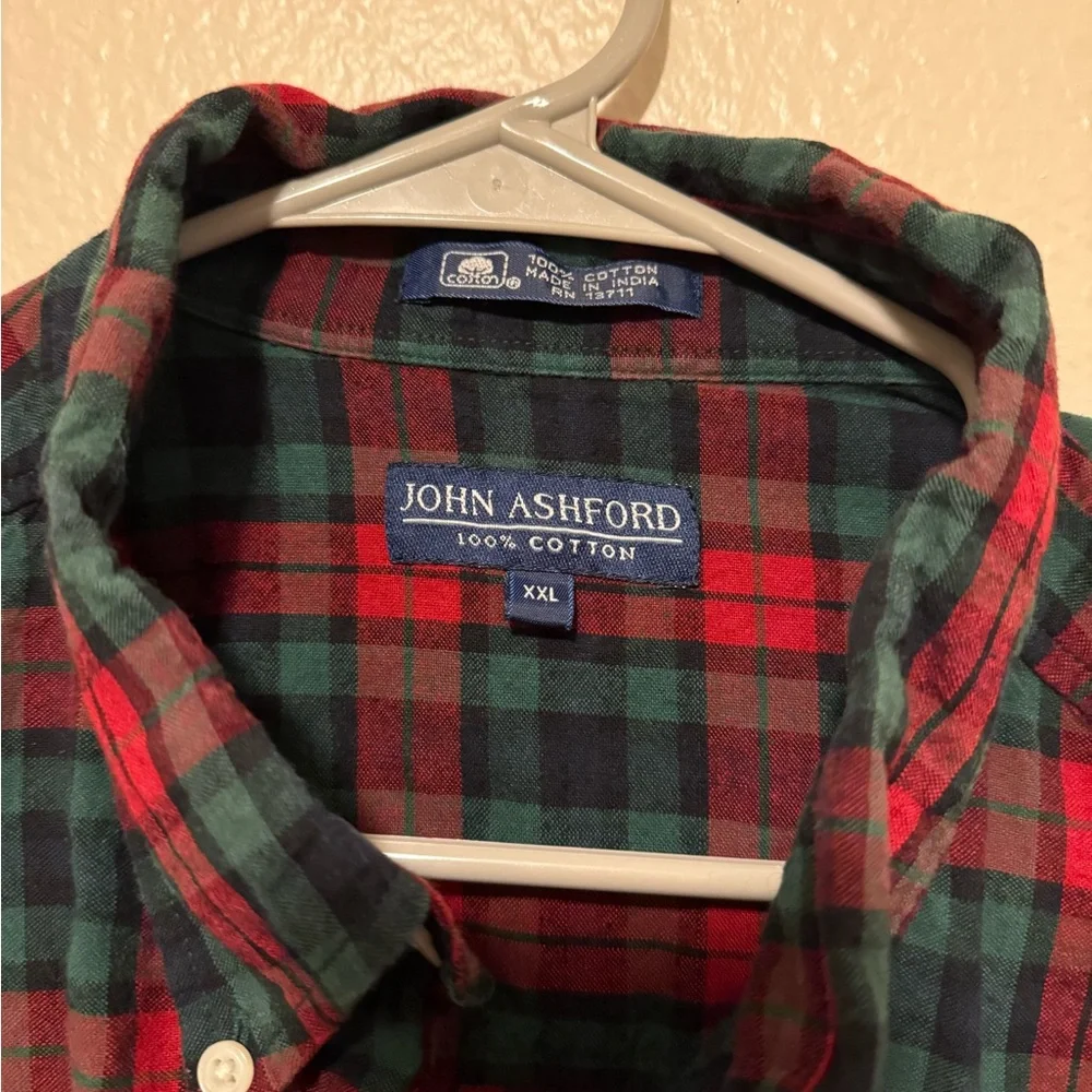 John Ashford Red and Green Plaid Shirt